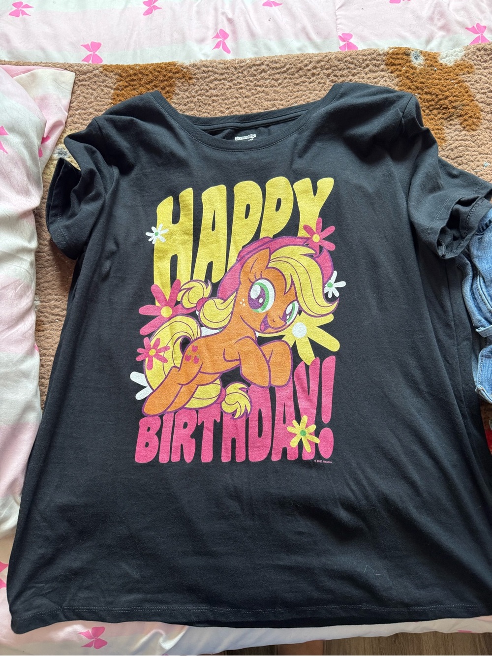 Apple Jack MLP happy birthday tshirt- super cute, runs small, 100% cotton